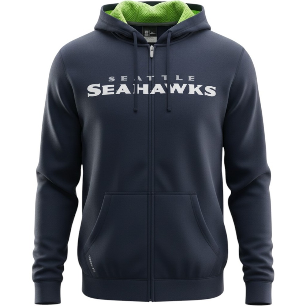 Nike Seattle Seahawks Therma-FIT Full Zip Hoodie Navy Neon Green Women's Large